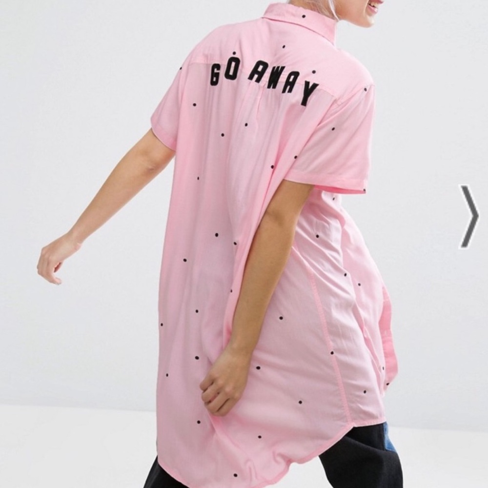 Lazy Oaf Go Away pink polka dot button up shirt dress - Picture 16 of 16